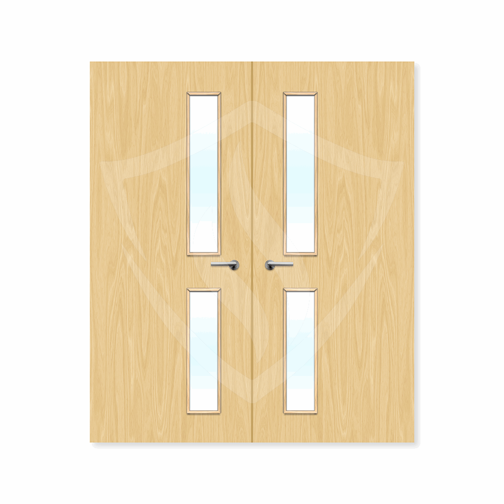 Internal Bespoke Ash Veneer 16g Glazed Double Fd30 fire Door Clear Glass / Ash Veneer / Up to 2135mm x 915mm x 44mm Premier Fire Doors