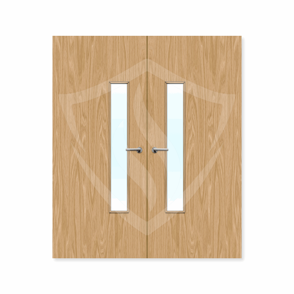 Internal Bespoke Oak Veneer 18g Glazed Double Fd30 fire Door Clear Glass / Oak Veneer / Up to 2135mm x 915mm x 44mm Premier Fire Doors
