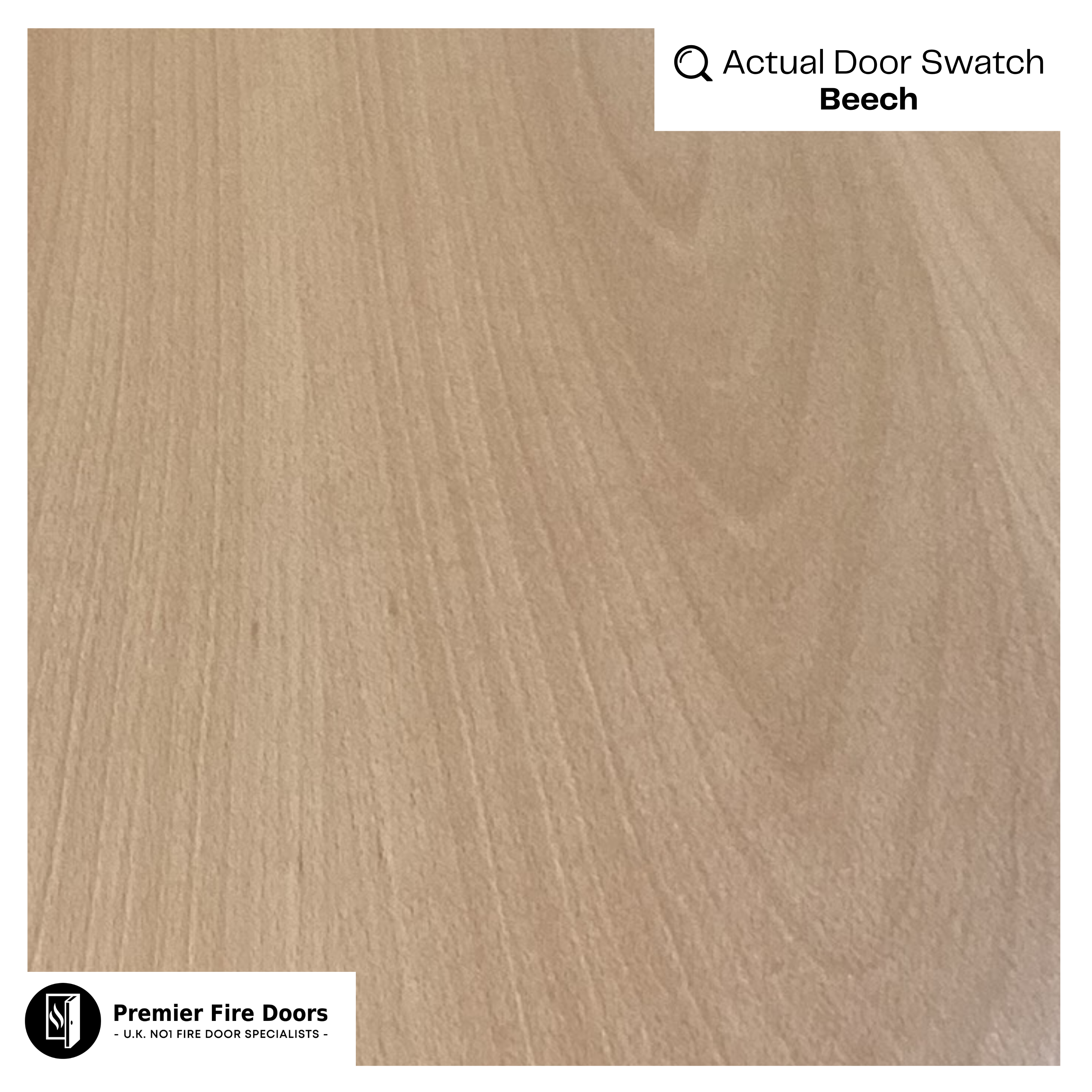 Beech wood fire door swatch showing smooth light brown wood grain texture