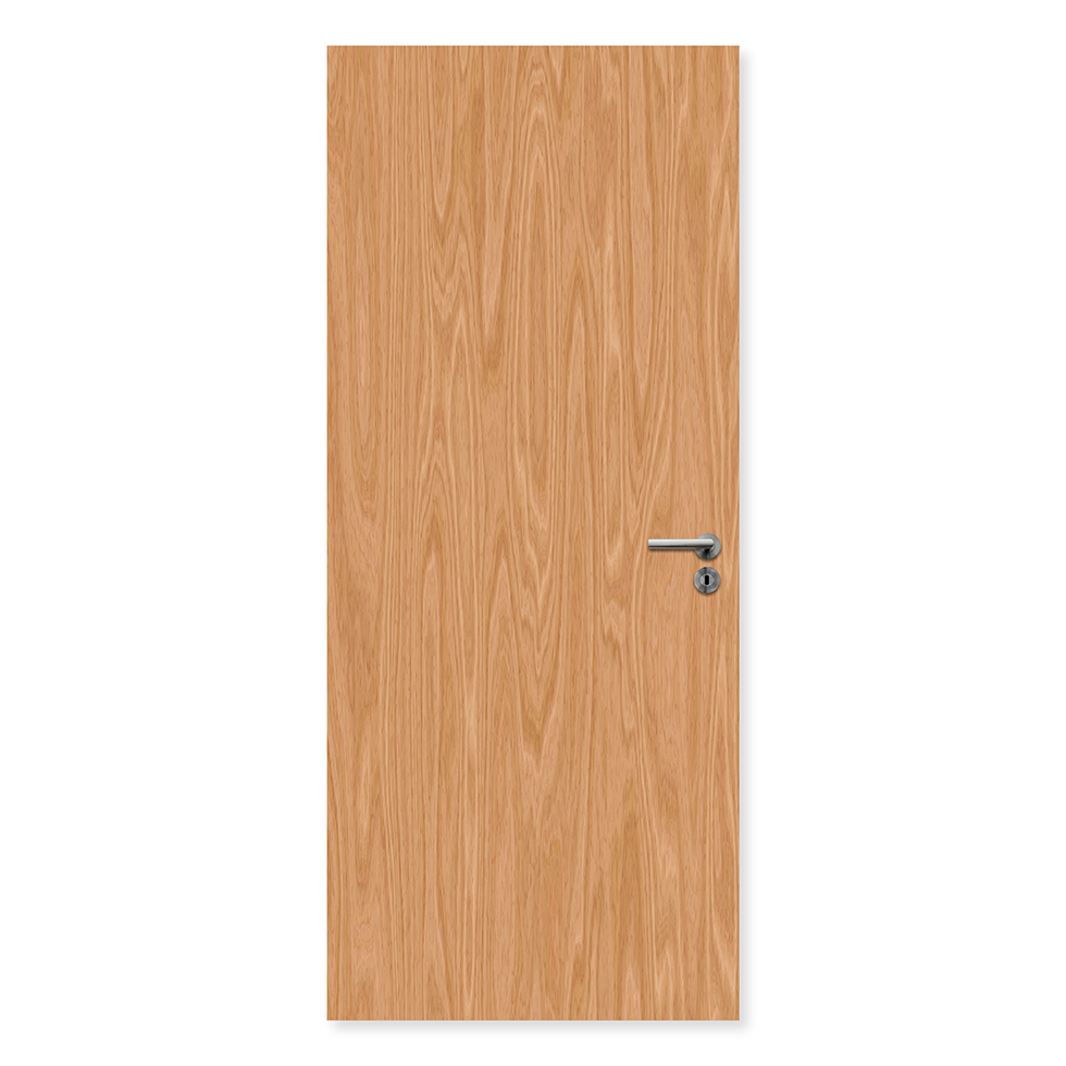 Single flush beech fire door with wood grain finish and modern metal handle