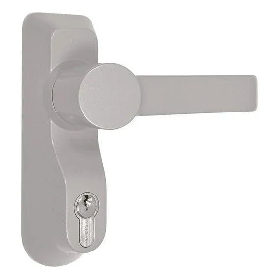 Silver heavy duty external door handle with key lock for fire doors