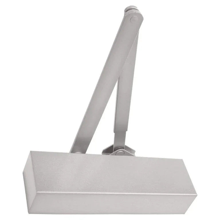 Silver fire door closer with adjustable arm for internal and external fire doors
