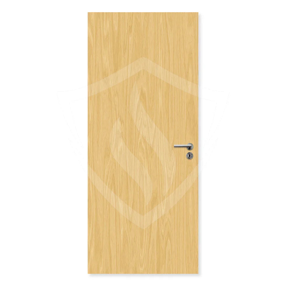 Single leaf flush fire door with light wood finish and modern metal handle
