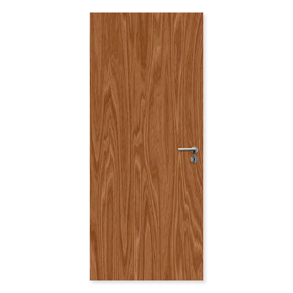 Oak veneer internal fire door with horizontal wood grain and silver handle