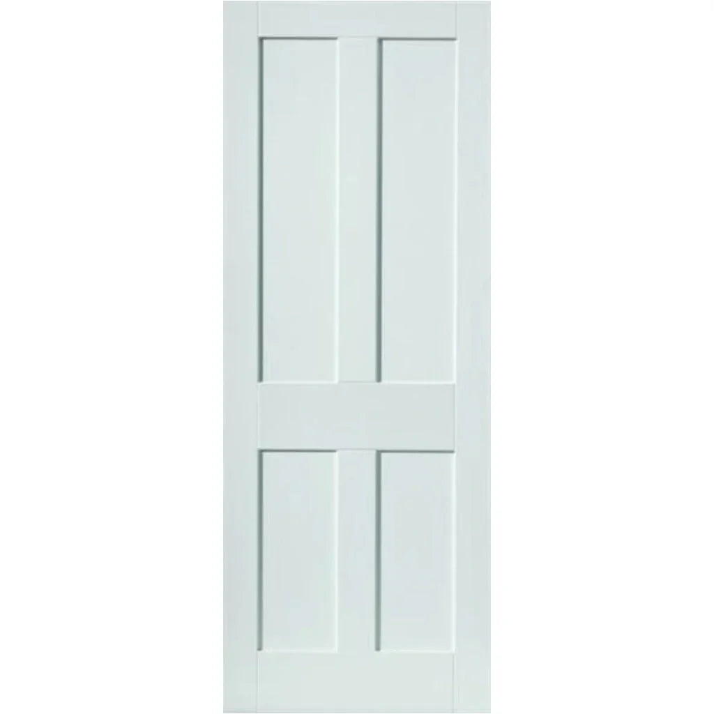 White internal FD30 fire door with four vertical panels, primed and unfinished.