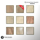Veneer door swatches showcasing different wood finishes including oak and light timber effects.