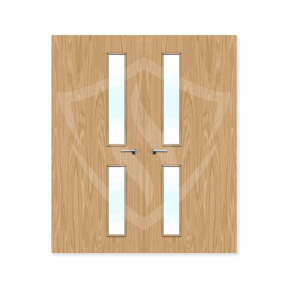 Internal Bespoke Oak Veneer 16g Glazed Double Fd30 fire Door Clear Glass / Oak Veneer / Up to 2135mm x 915mm x 44mm Premier Fire Doors