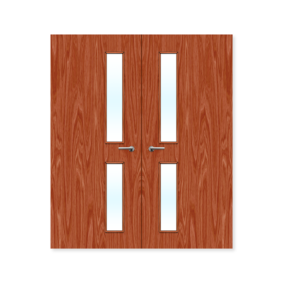 Internal Bespoke Sapele Veneer 16g Glazed Double Fd30 fire Clear Glass / Sapele Veneer / Up to 2135mm x 915mm x 44mm Premier Fire Doors