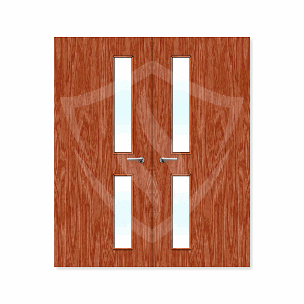 Internal Bespoke Sapele Veneer 16g Glazed Double Fd30 fire Clear Glass / Sapele Veneer / Up to 2135mm x 915mm x 44mm Premier Fire Doors