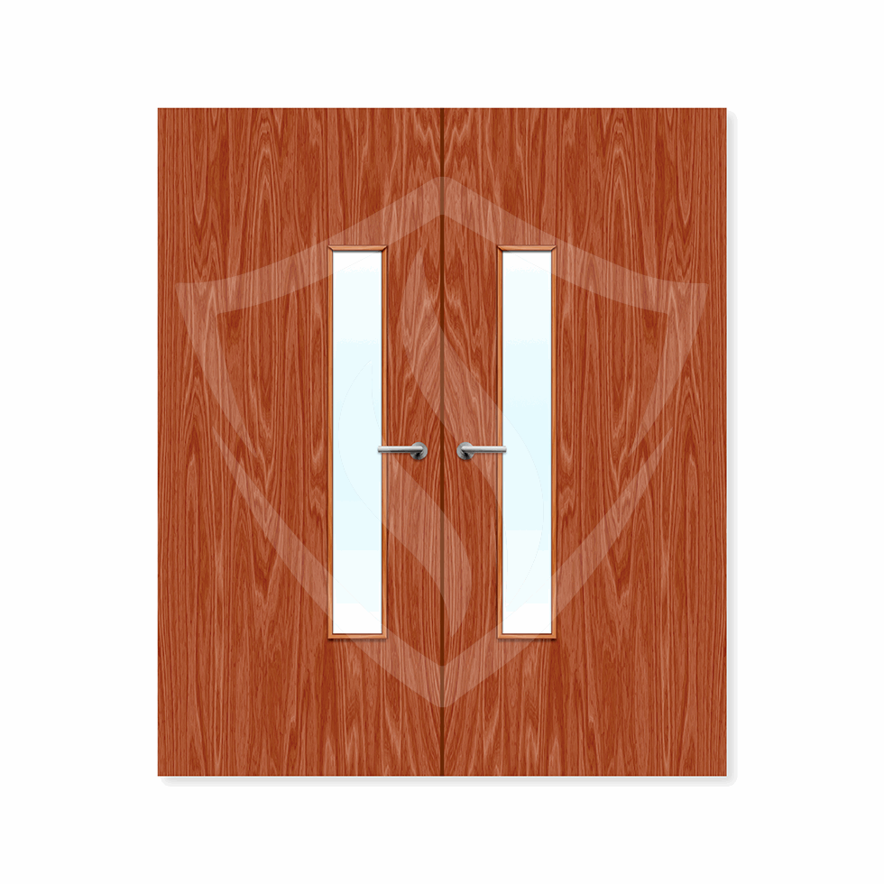 Internal Bespoke Sapele Veneer 18g Glazed Double Fd30 fire Clear Glass / Sapele Veneer / Up to 2135mm x 915mm x 44mm Premier Fire Doors
