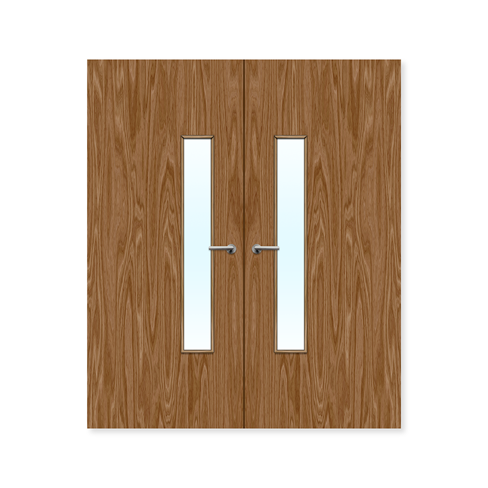 Internal Bespoke Walnut Veneer 18g Glazed Double Fd30 fire Clear Glass / Walnut Veneer / Up to 2135mm x 915mm x 44mm Premier Fire Doors