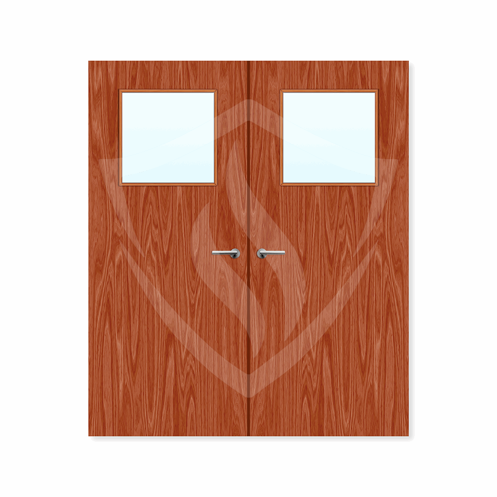 Internal Bespoke Sapele Veneer 1g Glazed Double Fd30 fire Clear Glass / Sapele Veneer / Up to 2135mm x 915mm x 44mm Premier Fire Doors