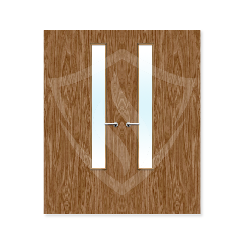 Premier Internal Walnut Veneer 20g Glazed Double Fd30 fire 1981 x 762mm / 6ft 6" x 2ft 6" / Clear Glass / Walnut Veneer Premier Fire Doors