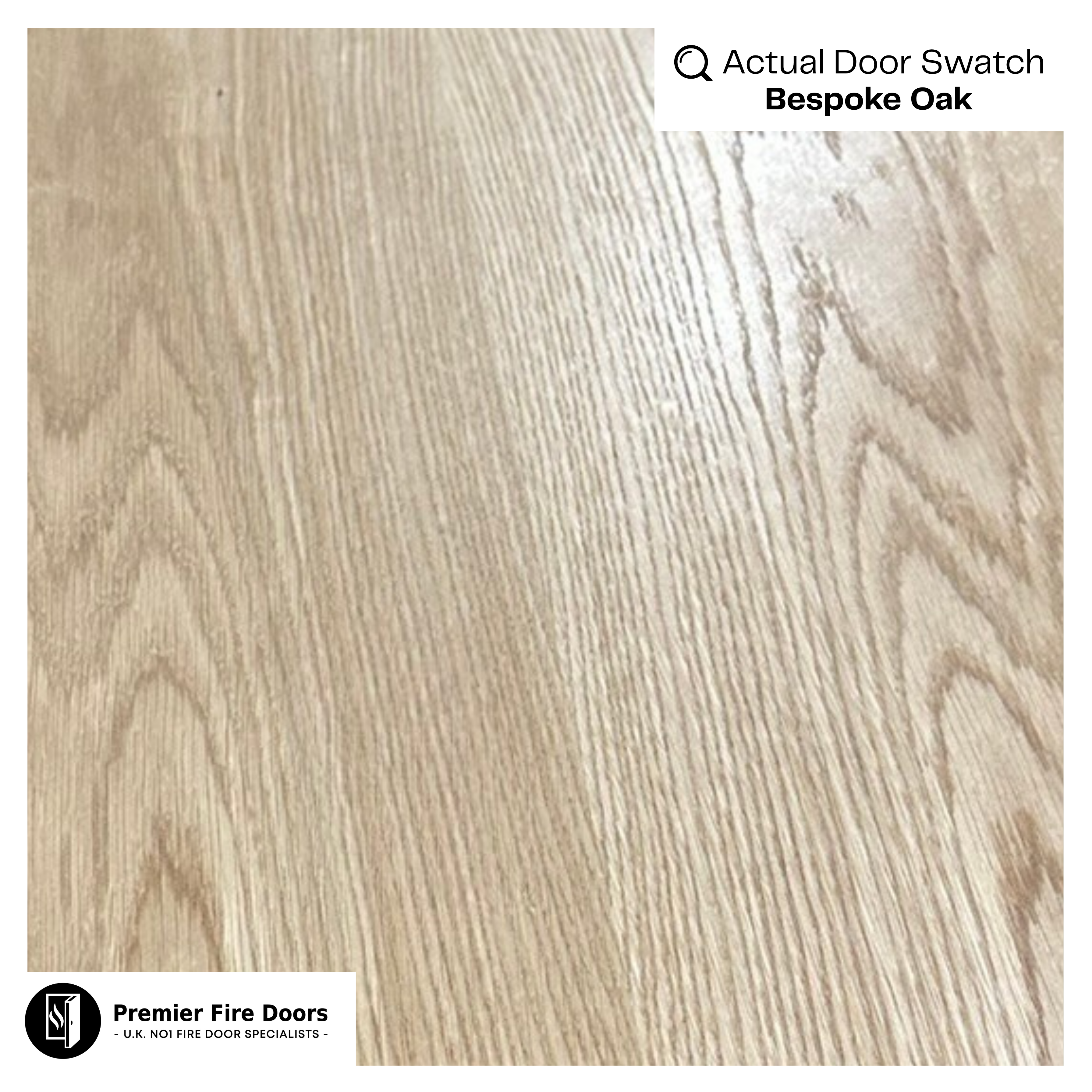 Bespoke oak door swatch showing light natural wood grain texture for fire doors.