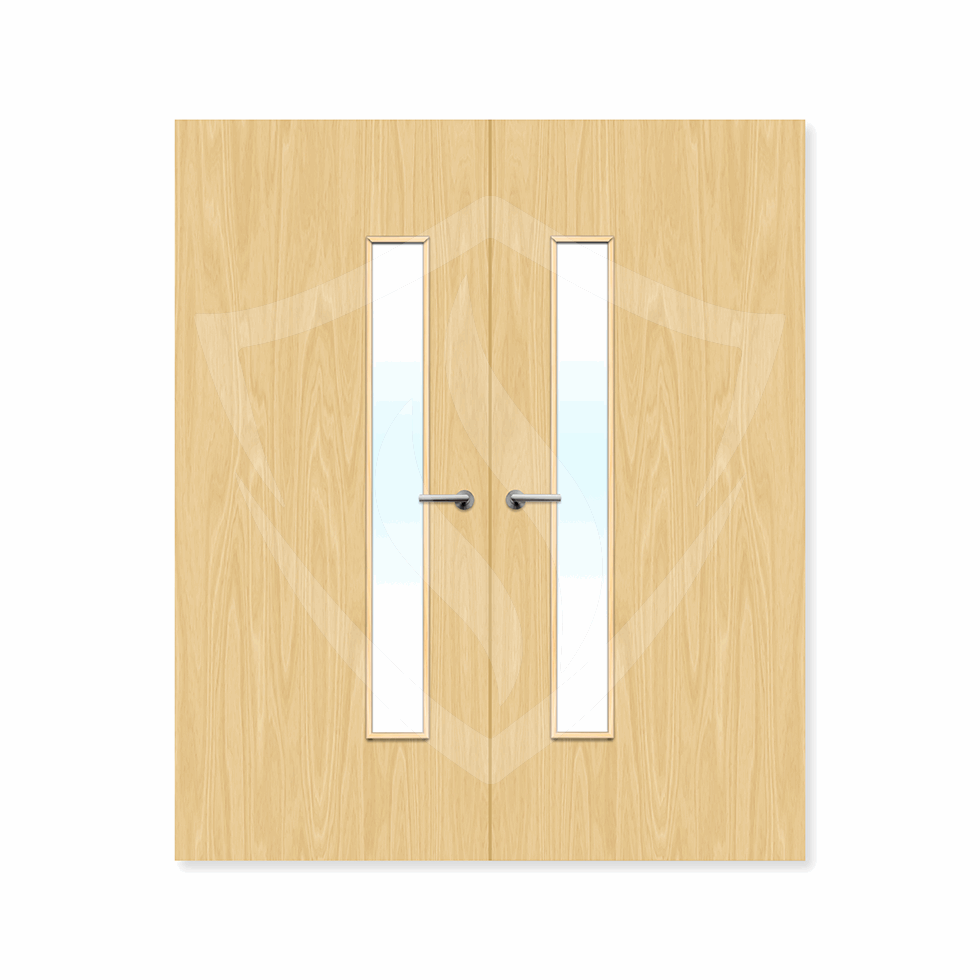 Internal Bespoke Ash Veneer 25g Glazed Double Fd30 fire Door Clear Glass / Ash Veneer Premier Fire Doors