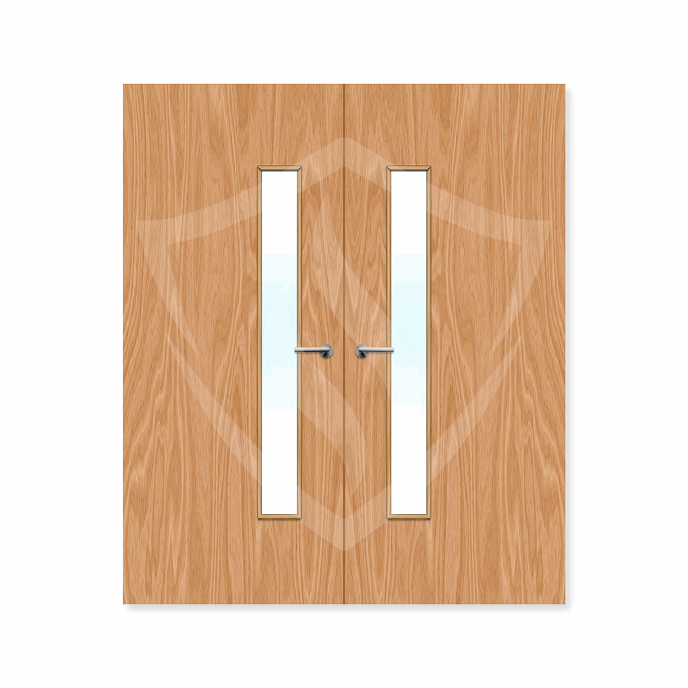 Internal Bespoke Beech Veneer 25g Glazed Double Fd30 fire Clear Glass / Beech Veneer Premier Fire Doors