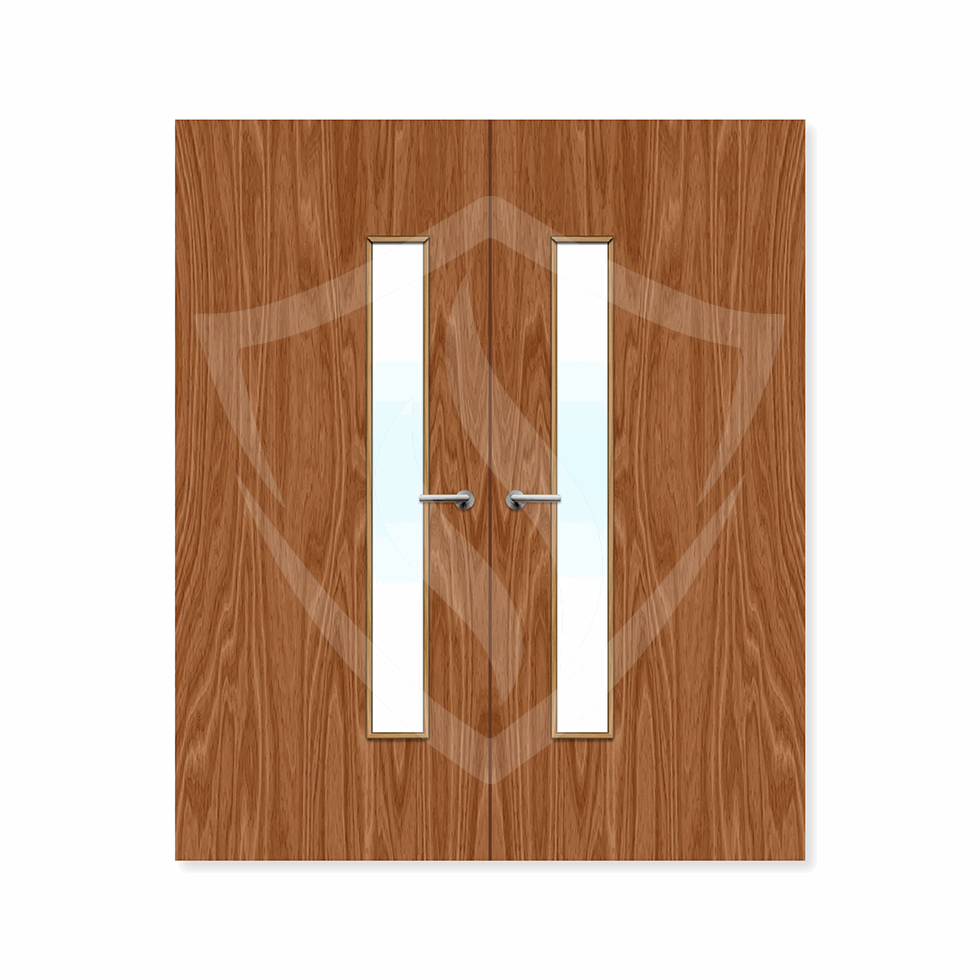 External Bespoke Plywood Paint Grade 25g Glazed Double Fd30 Clear Glass / Plywood Premier Fire Doors