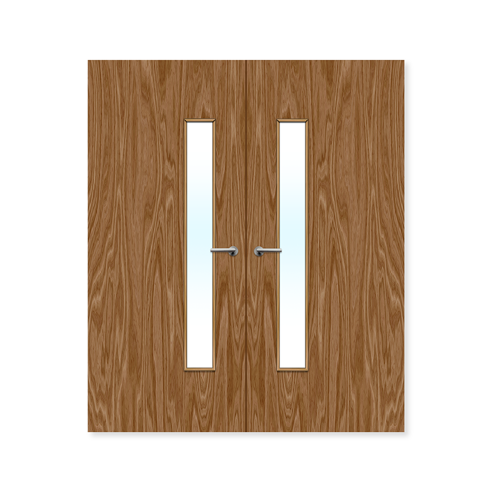 Internal Bespoke Walnut Veneer 25g Glazed Double Fd30 fire Clear Glass / Walnut Veneer Premier Fire Doors