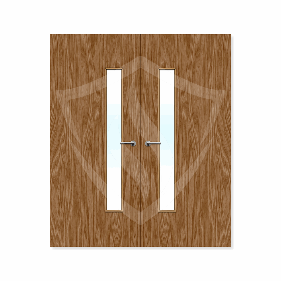 Internal Bespoke Walnut Veneer 25g Glazed Double Fd30 fire Clear Glass / Walnut Veneer Premier Fire Doors