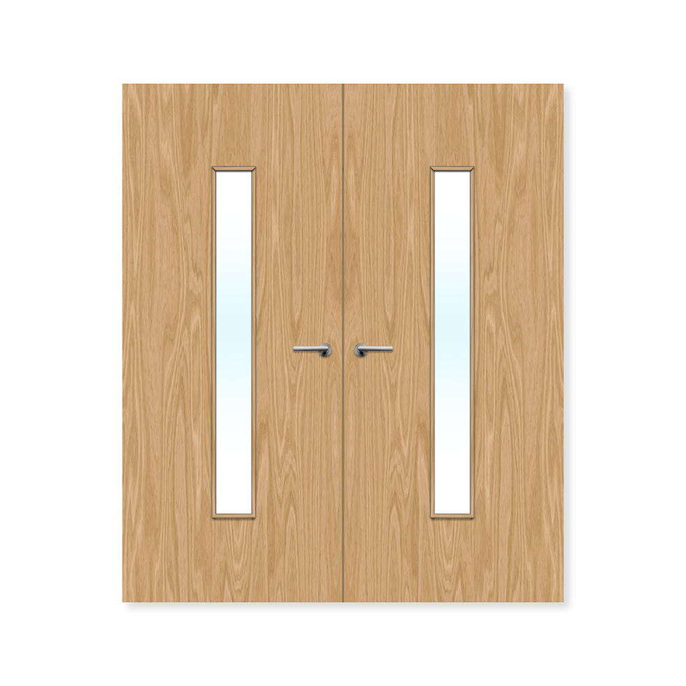 Internal Bespoke Oak Veneer 29g Glazed Double Fd30 fire Door Clear Glass / Oak Veneer / Up to 2135mm x 915mm x 44mm Premier Fire Doors