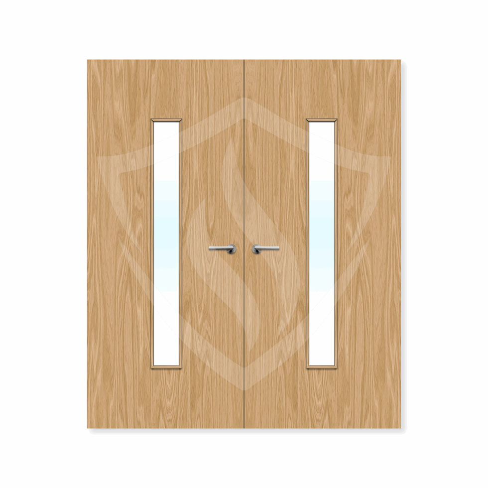 Internal Bespoke Oak Veneer 29g Glazed Double Fd30 fire Door Clear Glass / Oak Veneer / Up to 2135mm x 915mm x 44mm Premier Fire Doors