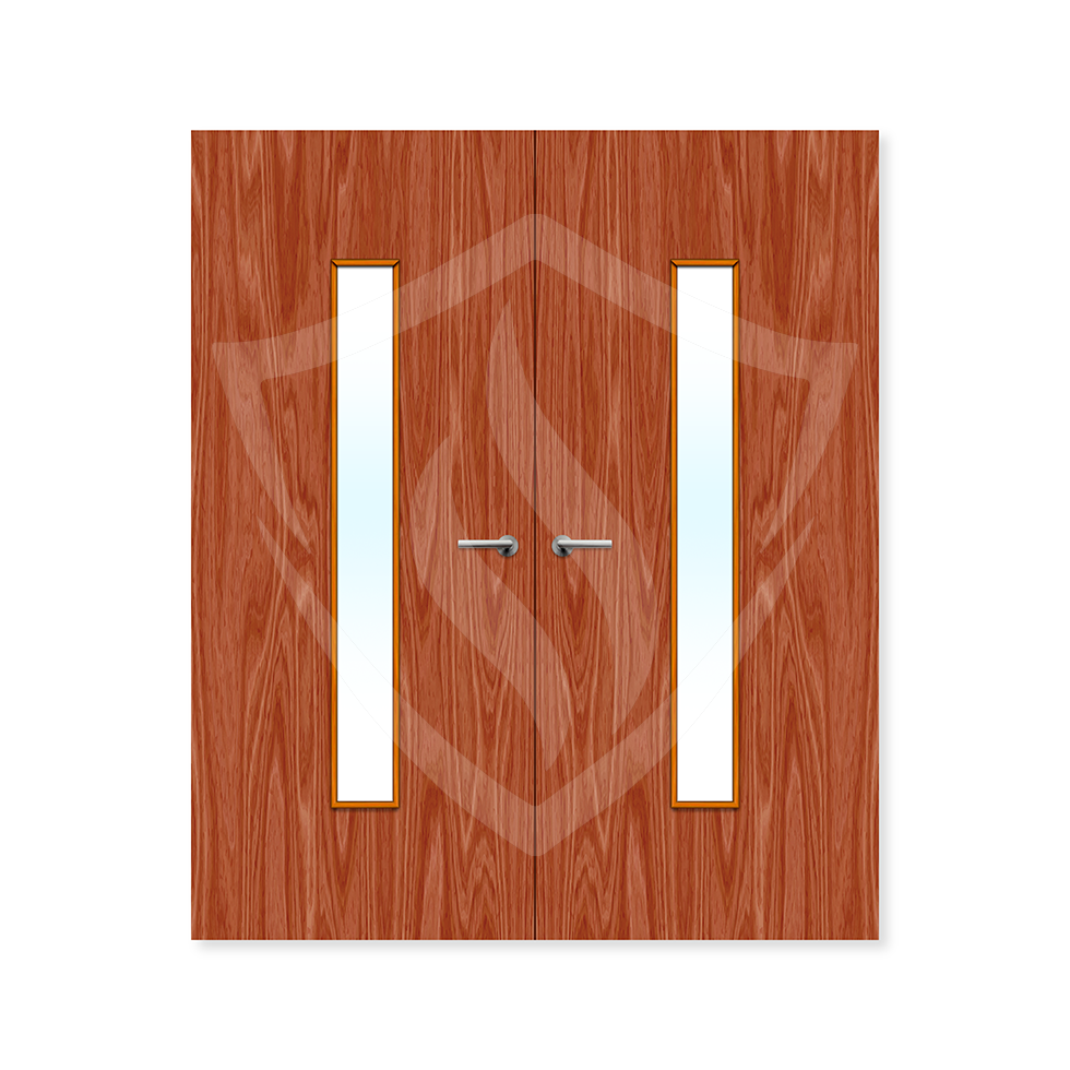 Premier Internal Sapele Veneer 29g Glazed Double Fd60 fire 1981 x 762mm / 6ft 6" x 2ft 6" / Clear Glass / Sapele Veneer Premier Fire Doors
