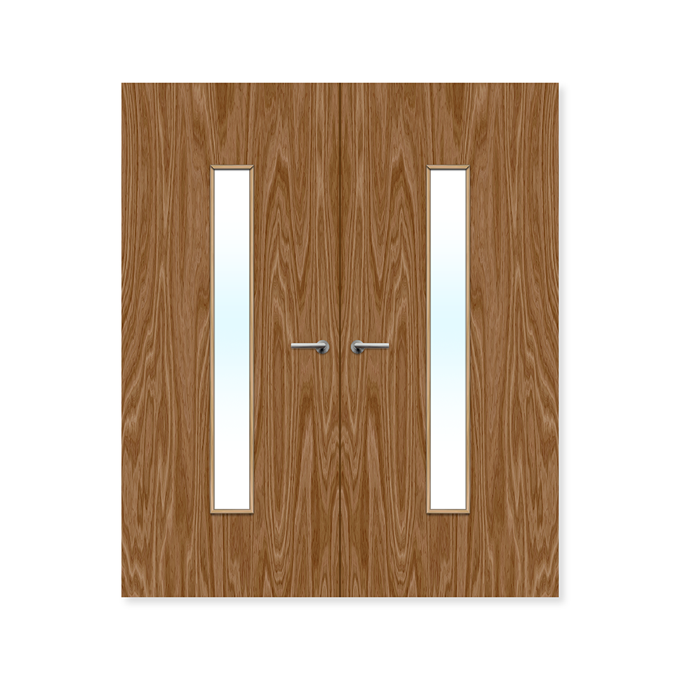 Internal Bespoke Walnut Veneer 29g Glazed Double Fd30 fire Clear Glass / Walnut Veneer / Up to 2135mm x 915mm x 44mm Premier Fire Doors