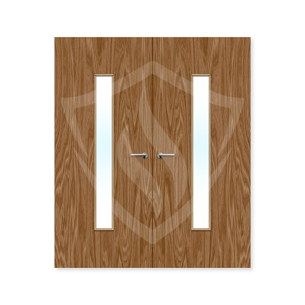 Premier Internal Walnut Veneer 29g Glazed Double Fd30 fire 1981 x 762mm / 6ft 6" x 2ft 6" / Clear Glass / Walnut Veneer Premier Fire Doors