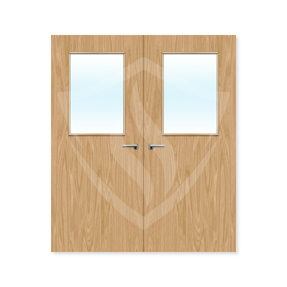 Internal Bespoke Oak Veneer 2g Glazed Double Fd30 fire Door Clear Glass / Oak Veneer / Up to 2135mm x 915mm x 44mm Premier Fire Doors