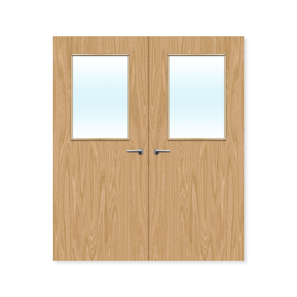 Internal Bespoke Oak Veneer 2g Glazed Double Fd30 fire Door Clear Glass / Oak Veneer / Up to 2135mm x 915mm x 44mm Premier Fire Doors