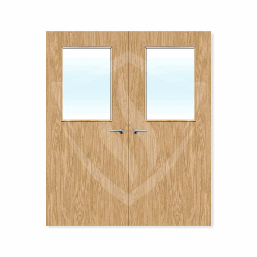 Internal Bespoke Oak Veneer 2g Glazed Double Fd30 fire Door Clear Glass / Oak Veneer / Up to 2135mm x 915mm x 44mm Premier Fire Doors