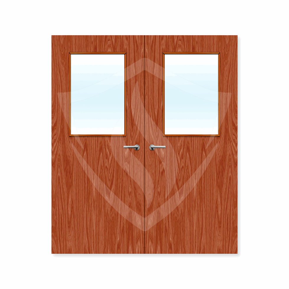 Internal Bespoke Sapele Veneer 2g Glazed Double Fd30 fire Clear Glass / Sapele Veneer / Up to 2135mm x 915mm x 44mm Premier Fire Doors