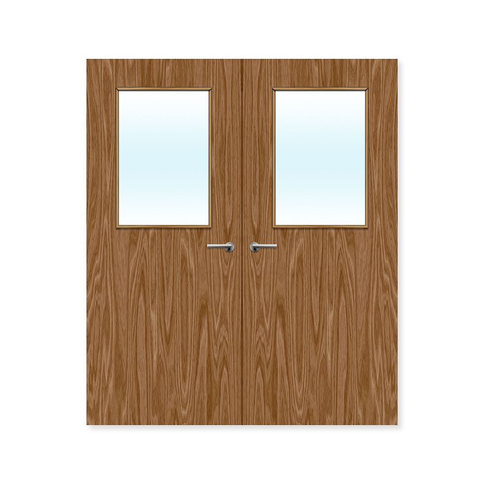 Internal Bespoke Walnut Veneer 2g Glazed Double Fd30 fire Clear Glass / Walnut Veneer / Up to 2135mm x 915mm x 44mm Premier Fire Doors