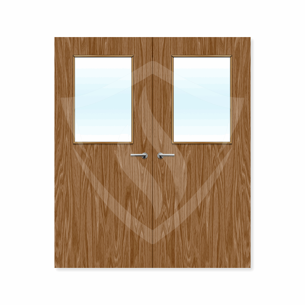 Internal Bespoke Walnut Veneer 2g Glazed Double Fd30 fire Clear Glass / Walnut Veneer / Up to 2135mm x 915mm x 44mm Premier Fire Doors