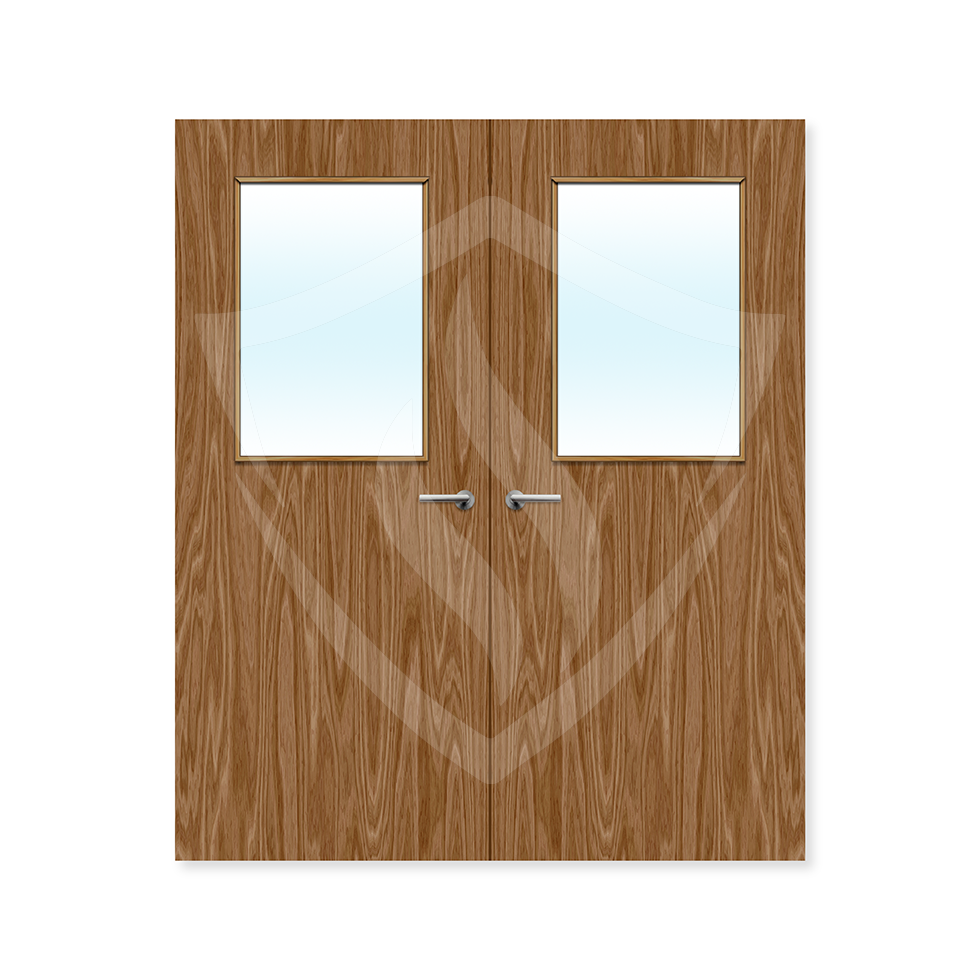 Premier Internal Walnut Veneer 2g Glazed Double Fd30 fire 1981 x 762mm / 6ft 6" x 2ft 6" / Clear Glass / Walnut Veneer Premier Fire Doors