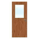 Oak single ply internal fire door with glazed panel and metal handle