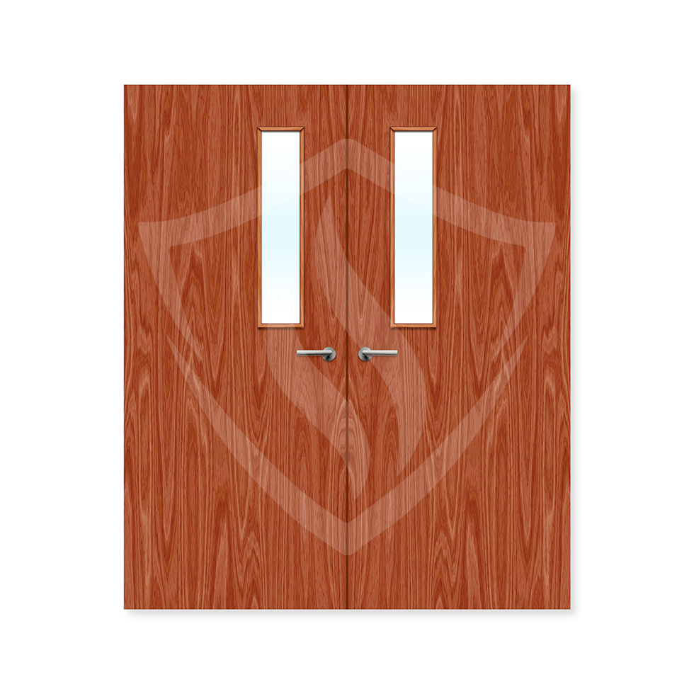 Premier Internal Sapele Veneer 3g Glazed Double Fd30 fire 1981 x 762mm / 6ft 6" x 2ft 6" / Clear Glass / Sapele Veneer Premier Fire Doors