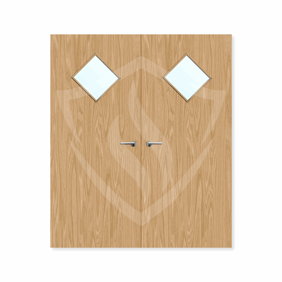 Internal Bespoke Oak Veneer 6g Glazed Double Fd30 fire Door Clear Glass / Oak Veneer Premier Fire Doors