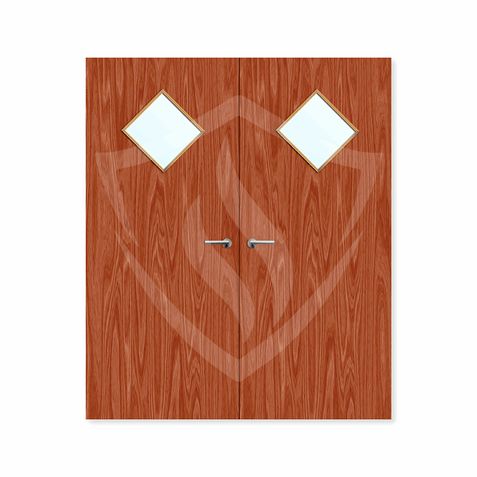 Internal Bespoke Sapele Veneer 6g Glazed Double Fd30 fire Clear Glass / Sapele Veneer Premier Fire Doors
