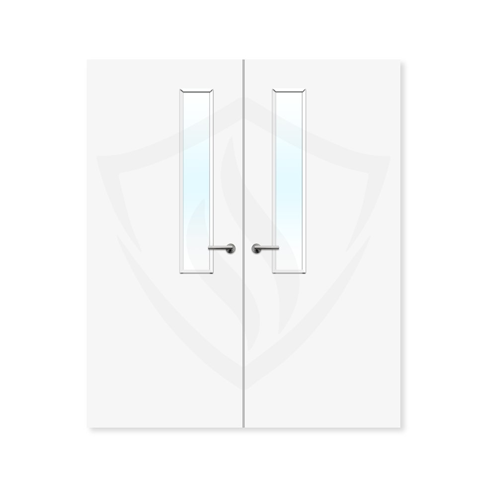 Premier External Plywood Paint Grade 7g Glazed Double Fd30 1981 x 838mm (Kraft white paper finish ready for painting) / Clear Glass / Plywood Premier Fire Doors