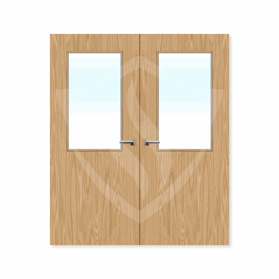 Internal Bespoke Oak Veneer 8g Glazed Double Fd30 fire Door Clear Glass / Oak Veneer / Up to 2135mm x 915mm x 44mm Premier Fire Doors