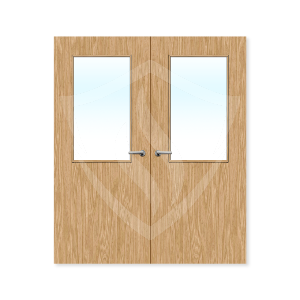 Internal Bespoke Oak Veneer 8g Glazed Double Fd30 fire Door Clear Glass / Oak Veneer / Up to 2135mm x 915mm x 44mm Premier Fire Doors