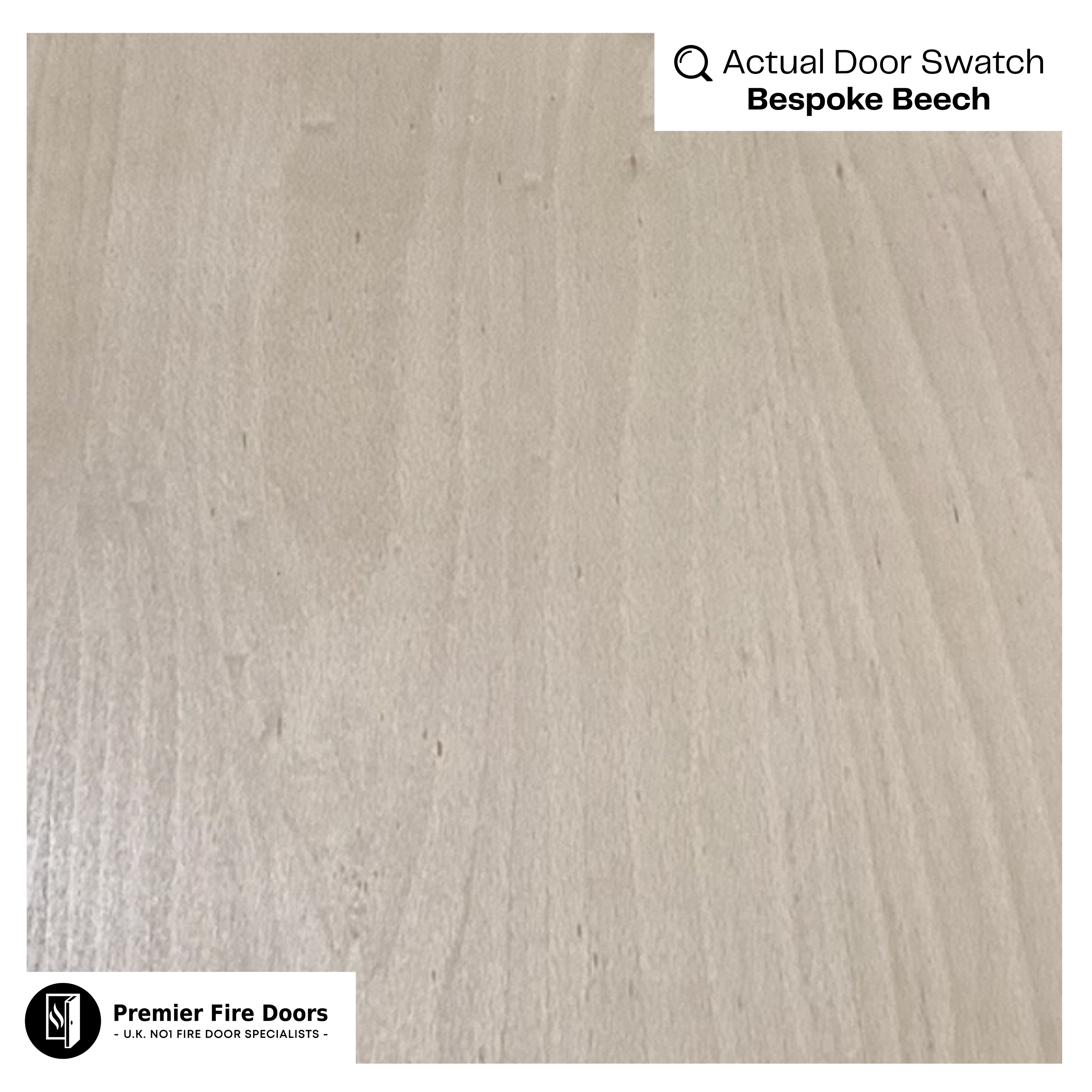 Beech fire door wood grain swatch, light beech veneer finish, close-up texture sample