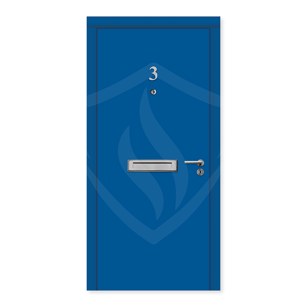 Up to 2135mm x 915mm x 54mm / RAL 5017 Blue / Exposed Oak Premier Fire Doors