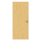 Single leaf flush koto fire door with natural wood grain and silver handle
