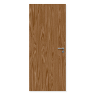 Single flush walnut fire door with wood grain finish and silver handle, internal use