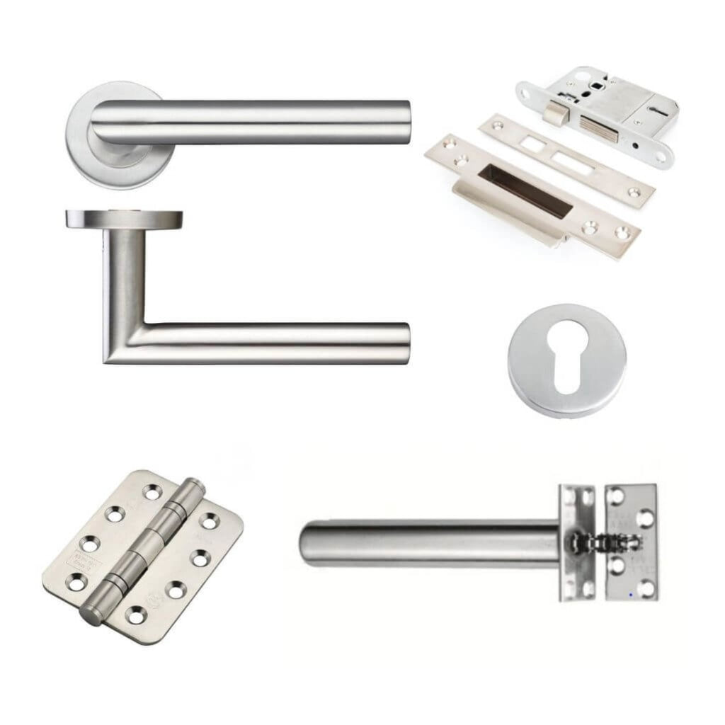 Ironmongery fire Door Kit - Garage Lever Lock Escutcheons Pack A / Stainless Steel Premier Fire Doors