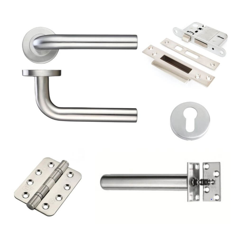 Ironmongery fire Door Kit - Garage Lever Lock Escutcheons Pack B / Stainless Steel Premier Fire Doors