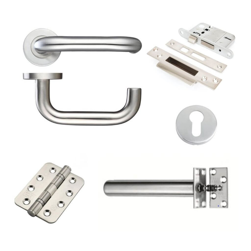 Ironmongery fire Door Kit - Garage Lever Lock Escutcheons Pack C / Stainless Steel Premier Fire Doors