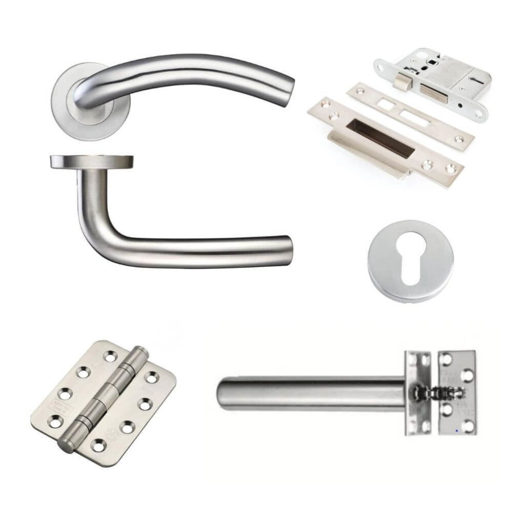 Ironmongery fire Door Kit - Garage Lever Lock Escutcheons Pack D / Stainless Steel Premier Fire Doors